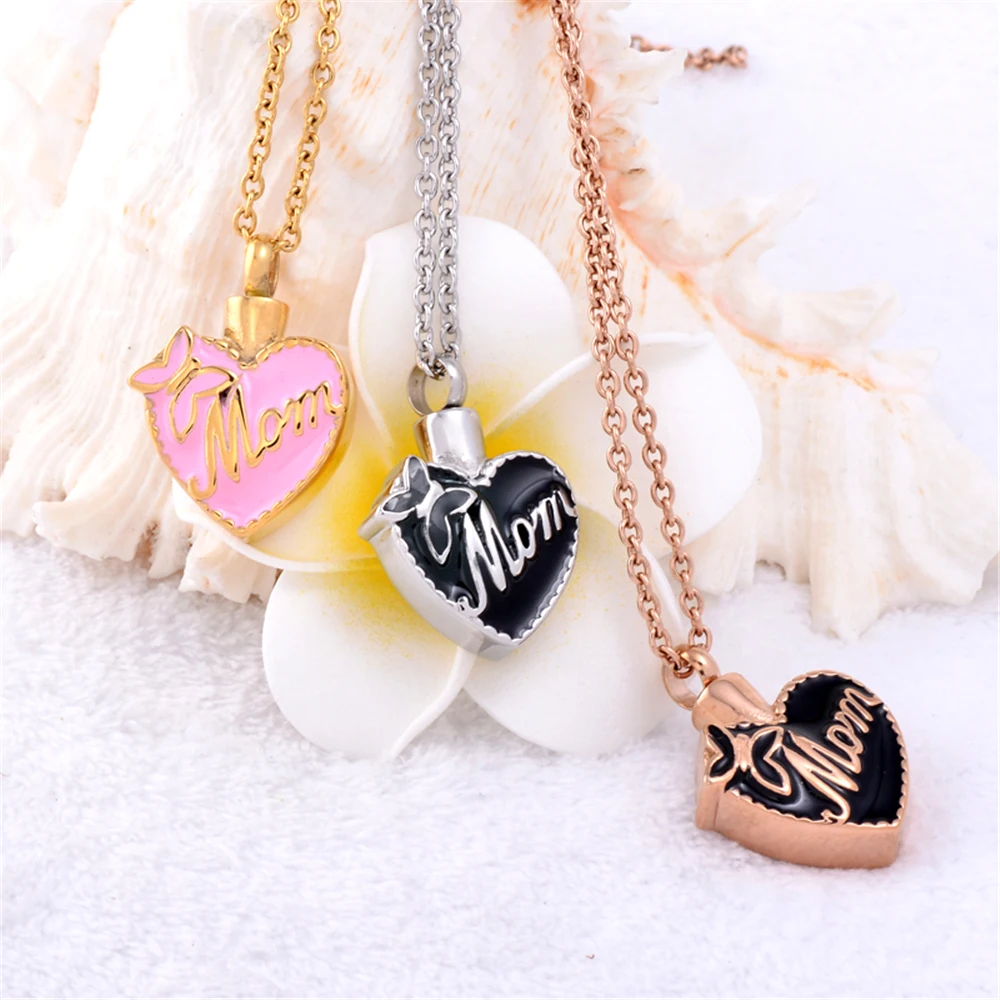 

Mom in my Heart Cremation Urn Necklace Memorial Jewelry for Ashes Holder Keepsake Stainless steel Urns Locket pendant