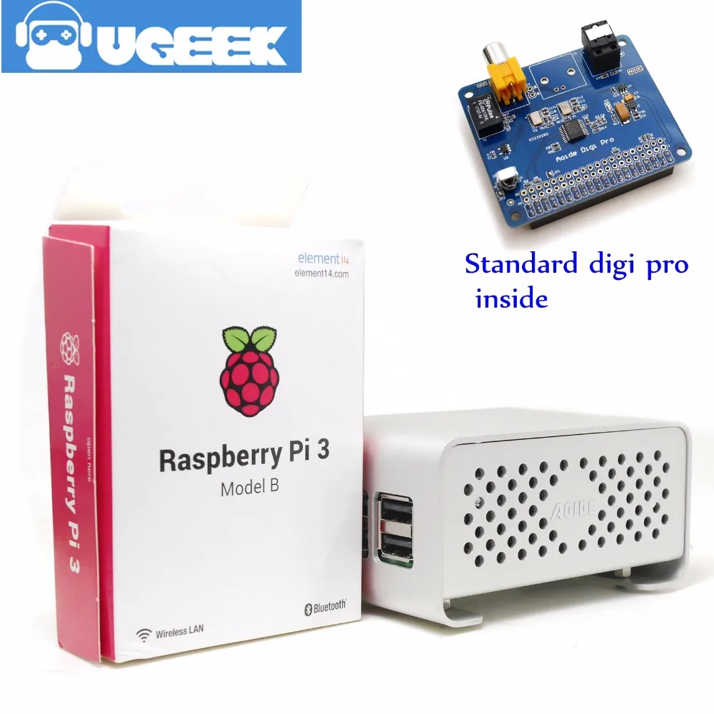 UGEEK AOIDE цифровая звуковая карта Hi Fi DiGi Pro + чехол Raspberry Pi 3B комплект | Два осциллятора