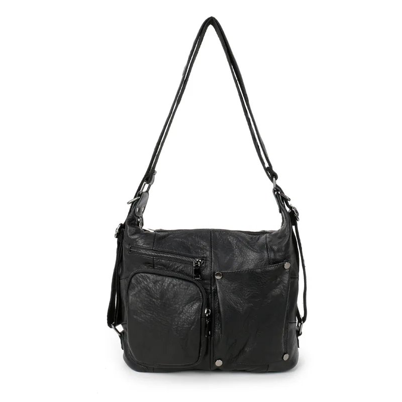 IPinee модная Лоскутная сумка из натуральной кожи женские сумки высокого качества Женская сумка через плечо - Цвет: Черный