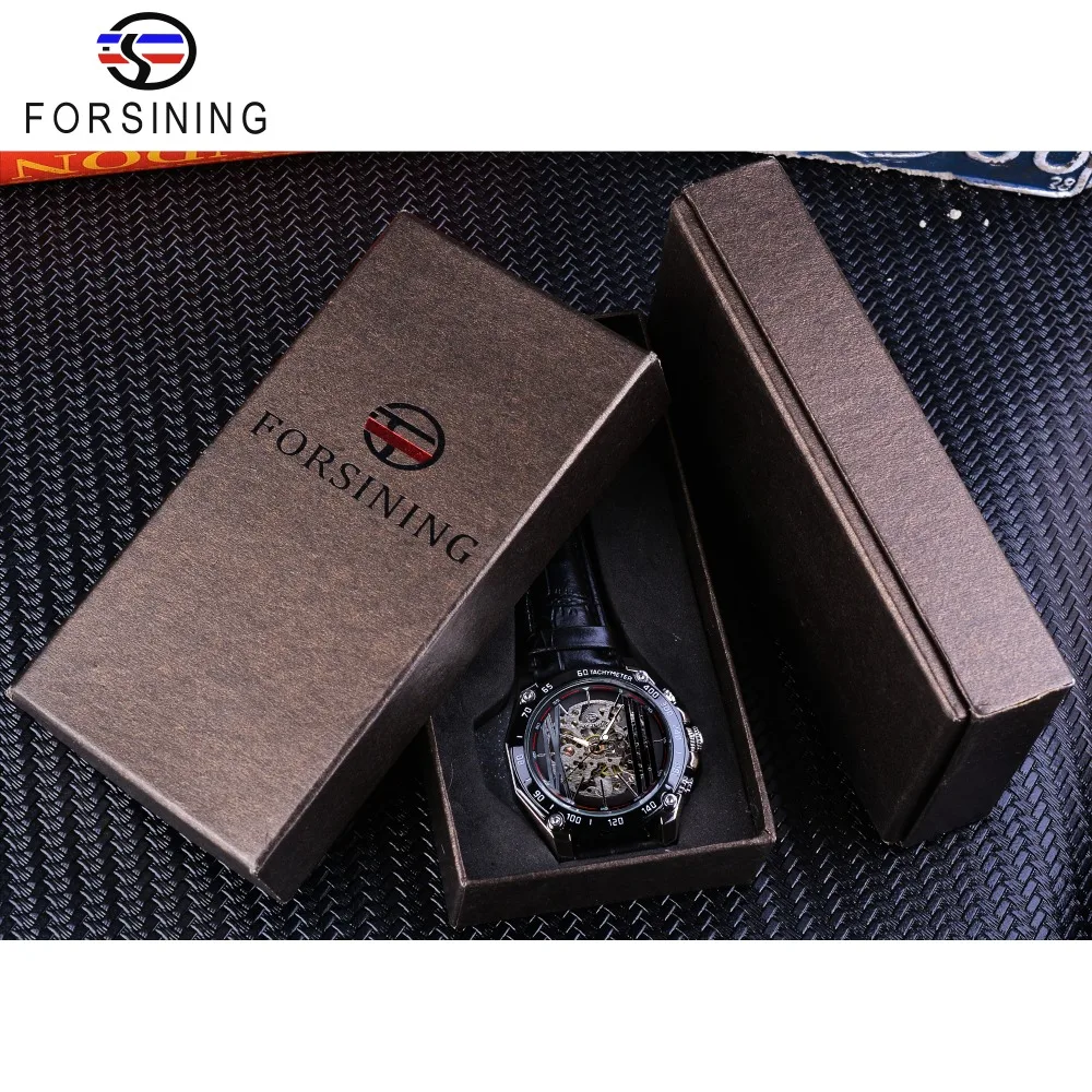 Forsining Mechanical Steampunk Series Men Military Sport Watch Transparent Skeleton Dial Automatic Watch Top Brand Luxury Clock