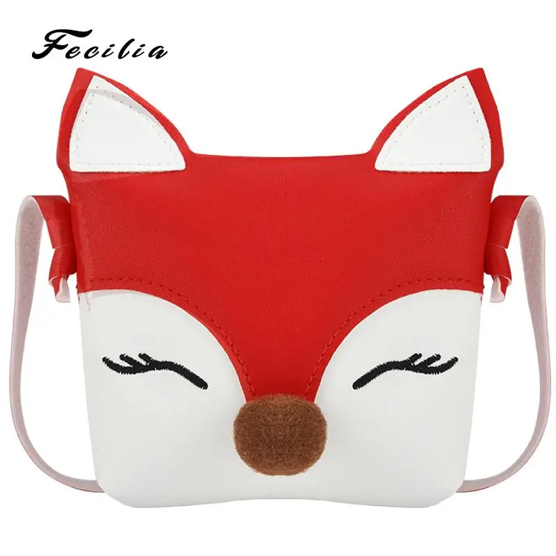 Fecilia Kids Crossbody Purse Mini Lovely Cartoon Fox Animal Messenger Handbag Children PU Leather Shoulder Bag For Girls Gift