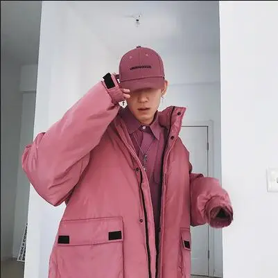 

Popular Warm Winter Pink Coat Silk-like cotton lining Thick Winter Coat Men women Animal-patterned Parkas Loose Overcoat Pockets