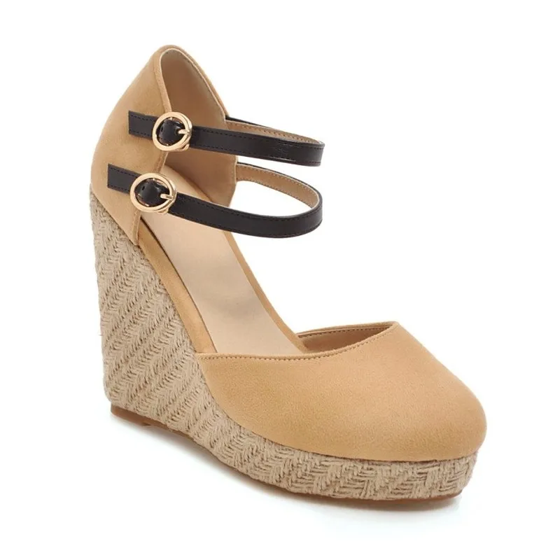 Women's Pumps Super High Heels Shoes Round Toe Wedges Buckle Platform 2019 Sexy New Fashion Party Green Gray Big Size 34-43