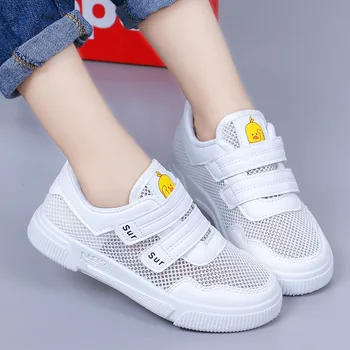 

2019 Spring Summer New Children Shoes Cartoon Fashion Girl Boys Sneakers Breathable Mesh White Pink Kids Student Sports Shoes