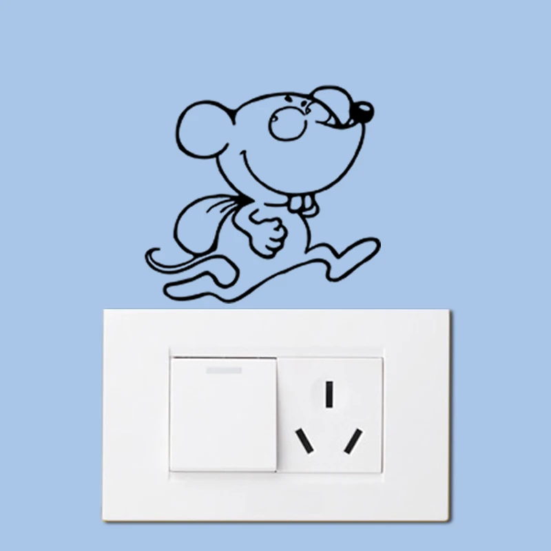 funny mouse pattern black vinyl wall switch stickers for living room
