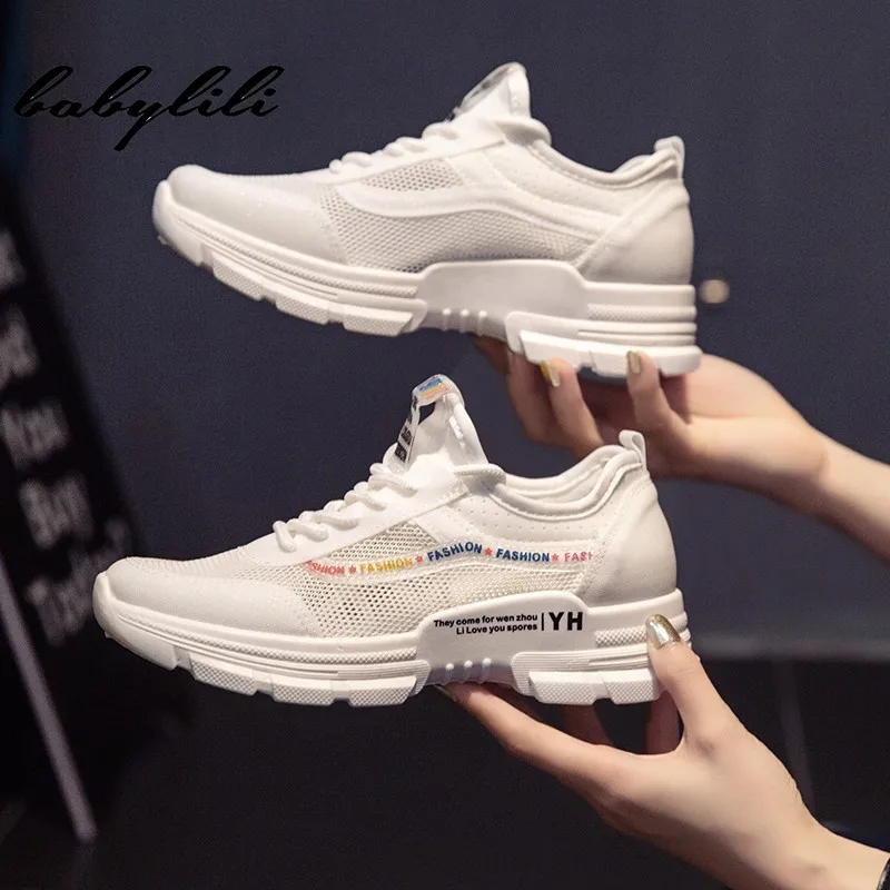

2019 Summer Women Vulcanize Shoes Sneakers for Women Lace Up Soft Breathable Mesh Women's Casual Sneaker Platform Women Sports