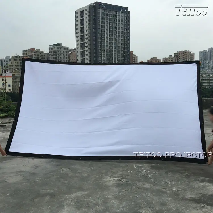 

100-150 Inches 16:9 Profile Projector Screen with Grommets Finished Edge White Curtain Simple Portable Projection Screen Curtain