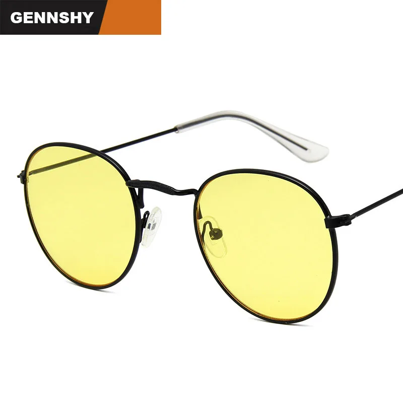 

New Fashion Korean Metal Sunglasses Men Cool Round Brand Design Sunglasses Vintage Small Round Transparent Ocean Lenses Yellow
