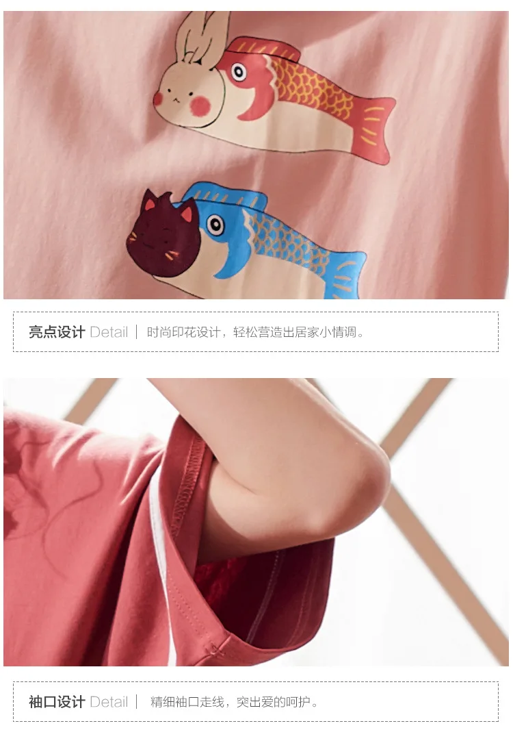 Ночная рубашка женская летняя хлопковая с коротким рукавом Корейская версия платье Большой размер свежая свободная высококлассная