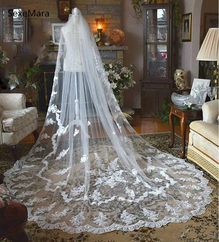 New White/Ivory Customized Wedding Veils One Tier Lace Applique Bridal Veil Accessories Wedding Veil With Comb