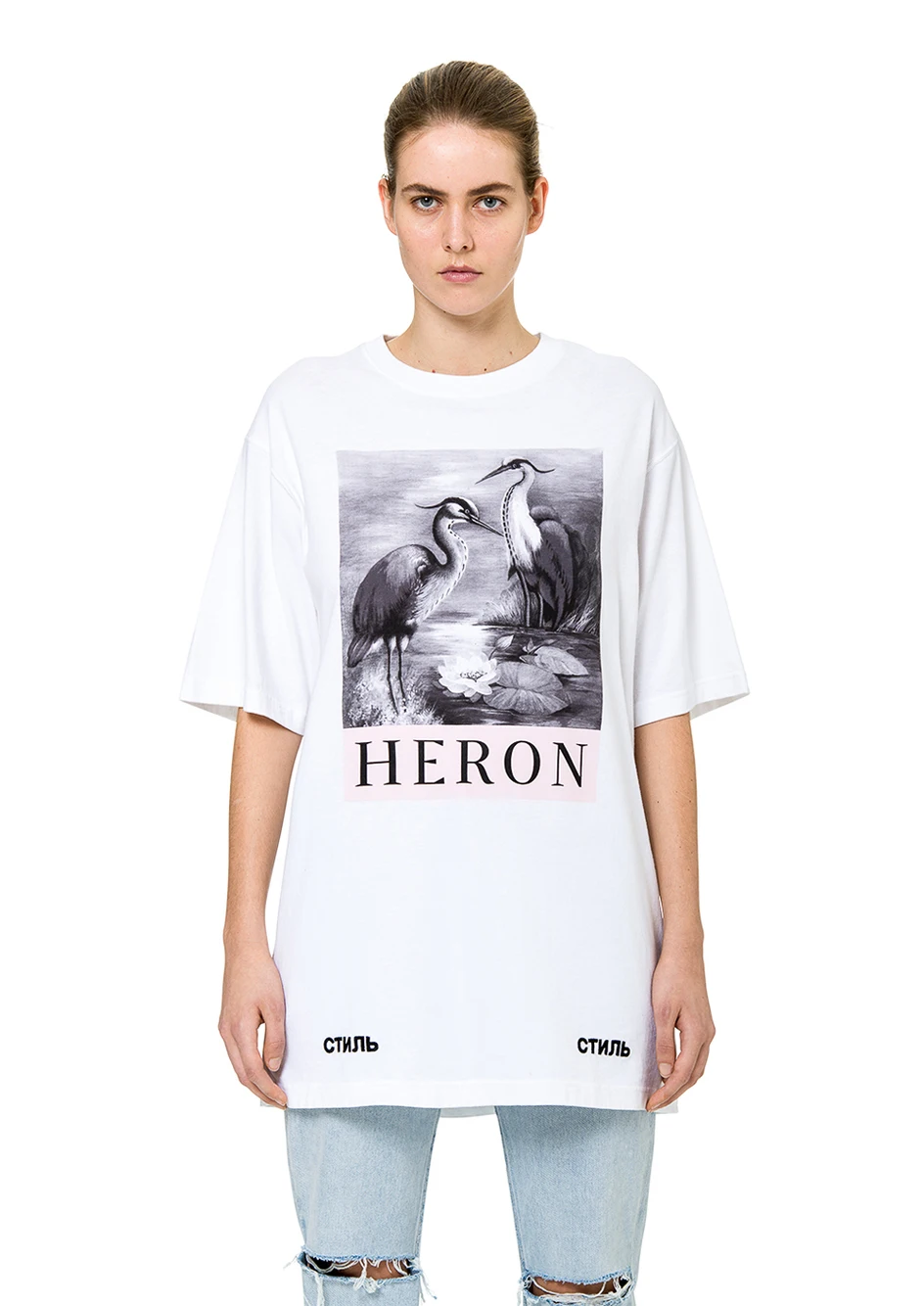 

Heron Preston T Shirt Men Women 1:1 Hight Quality Pink Crane Print Hip Hop High Street Heron Preston Top Tees HP T Shirts