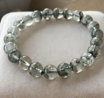 

free shipping 8-8.5mm Natural Green Ghost Phantom Garden Crystal Beads Sphere Bracelet Round