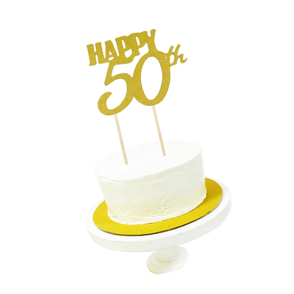 Golden Glitter Happy Birthday Cake Topper 10th 20th 30th 40th 50th 60th 70th 80th 