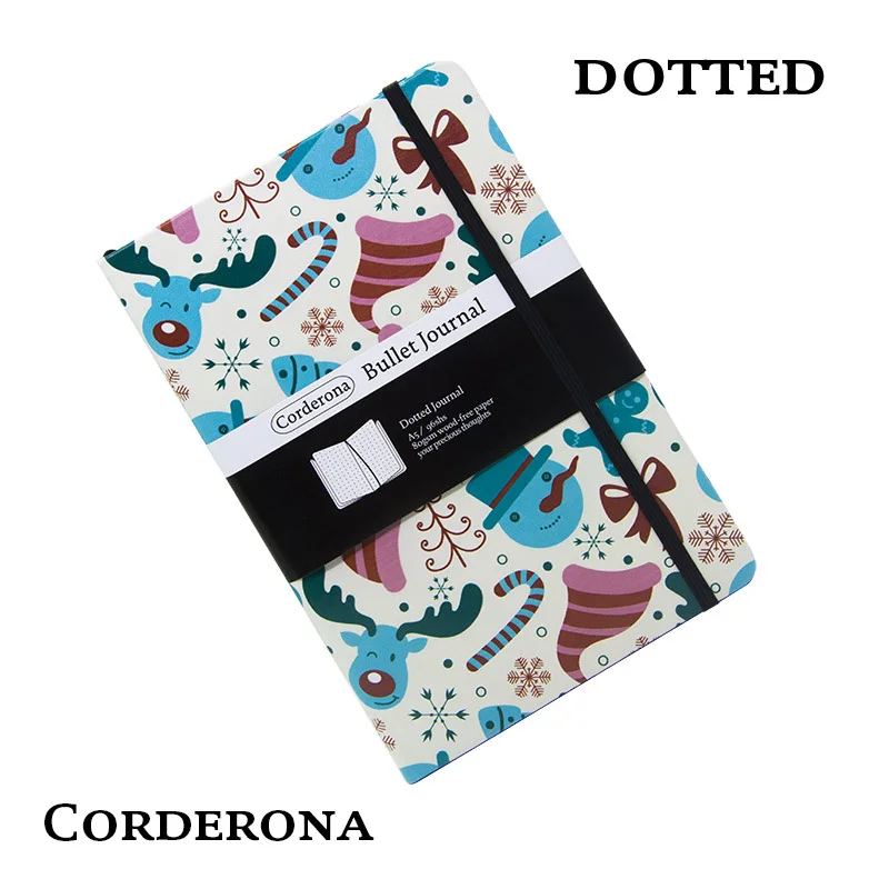 

Dot Grid Hard Cover A5 PU Bullet Notebook Christmas Xmas Elastic Band Travel Dotted Journal Bujo