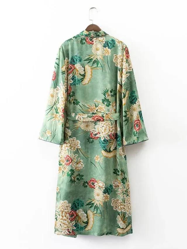 Ladies long holiday printed long-sleeved cardigan sun kimono loose jacket print wide leg pants Ladies long holiday printed long-sleeved cardigan sun kimono loose jacket print wide leg pants