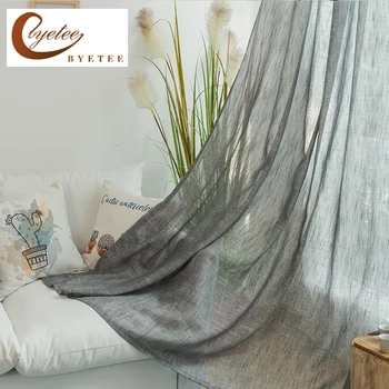

[byetee] Modern Cotton Linen Fabric Screening Tulle Kitchen Curtains For Living Room Custom Bedroom Gauze Curtain Drapes
