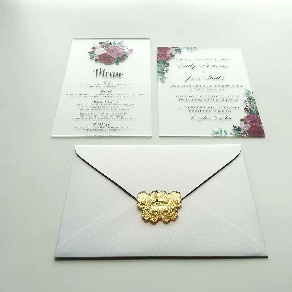  Romantic Floral Watercolor 5x7inch Frosted Acrylic Wedding Invitation Cards 100 Sets Per Lot - 32868073978