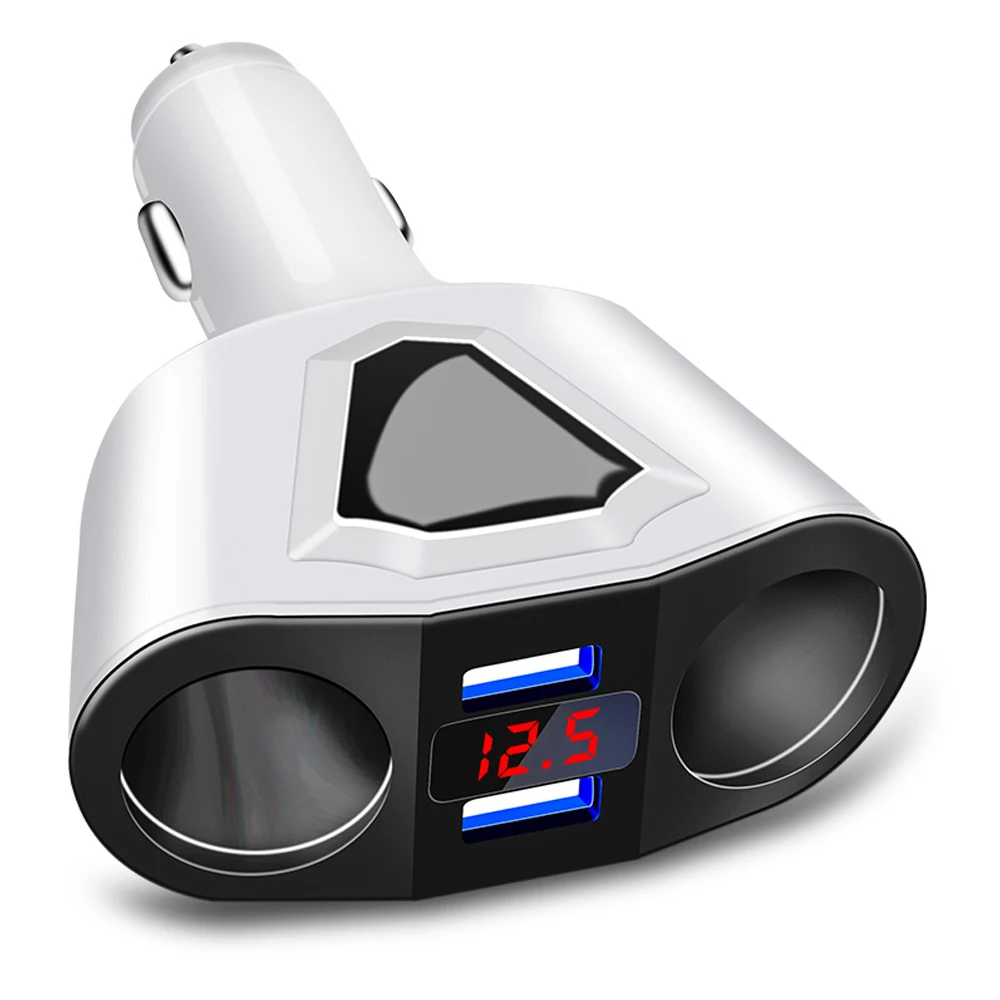 

ACCNIC 3.1A Dual USB Car Charger+2 Cigarette Lighter Sockets 120W Power Support Display Current Volmeter For iPhone iPad Samsung
