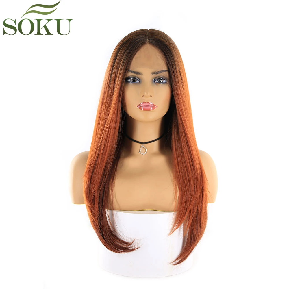 613 блонд синтетические парики с волосами младенца SOKU средней части парики шнурка бесклеевая парики с прямыми волосами для женщин - Цвет: GT33AMBER