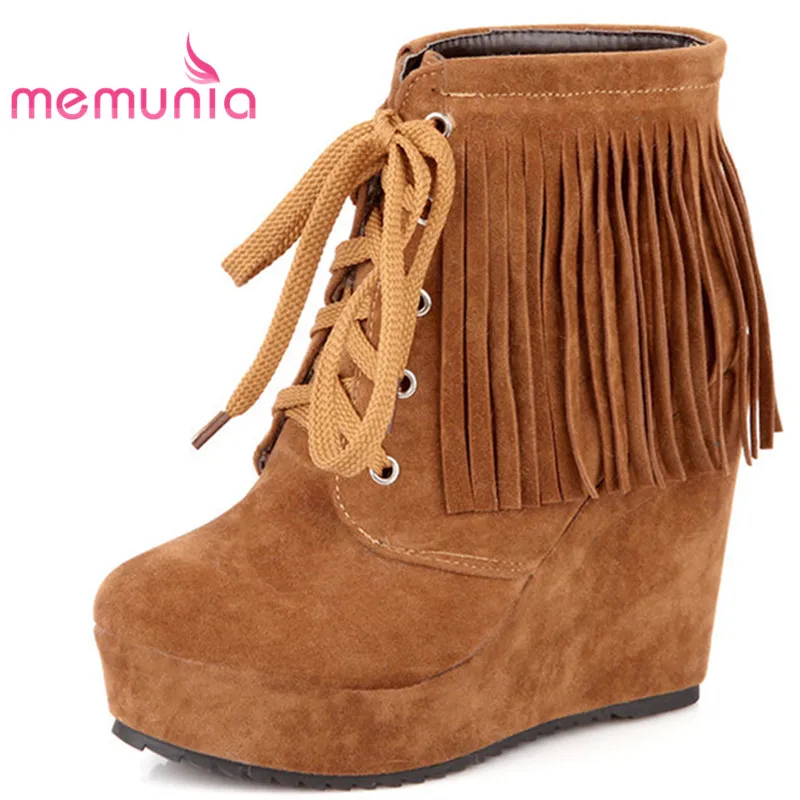 

MEMUNIA 2020 new ankle boots punk buckle fashion boots elegant fringe platform boots extreme high heels winter boots female