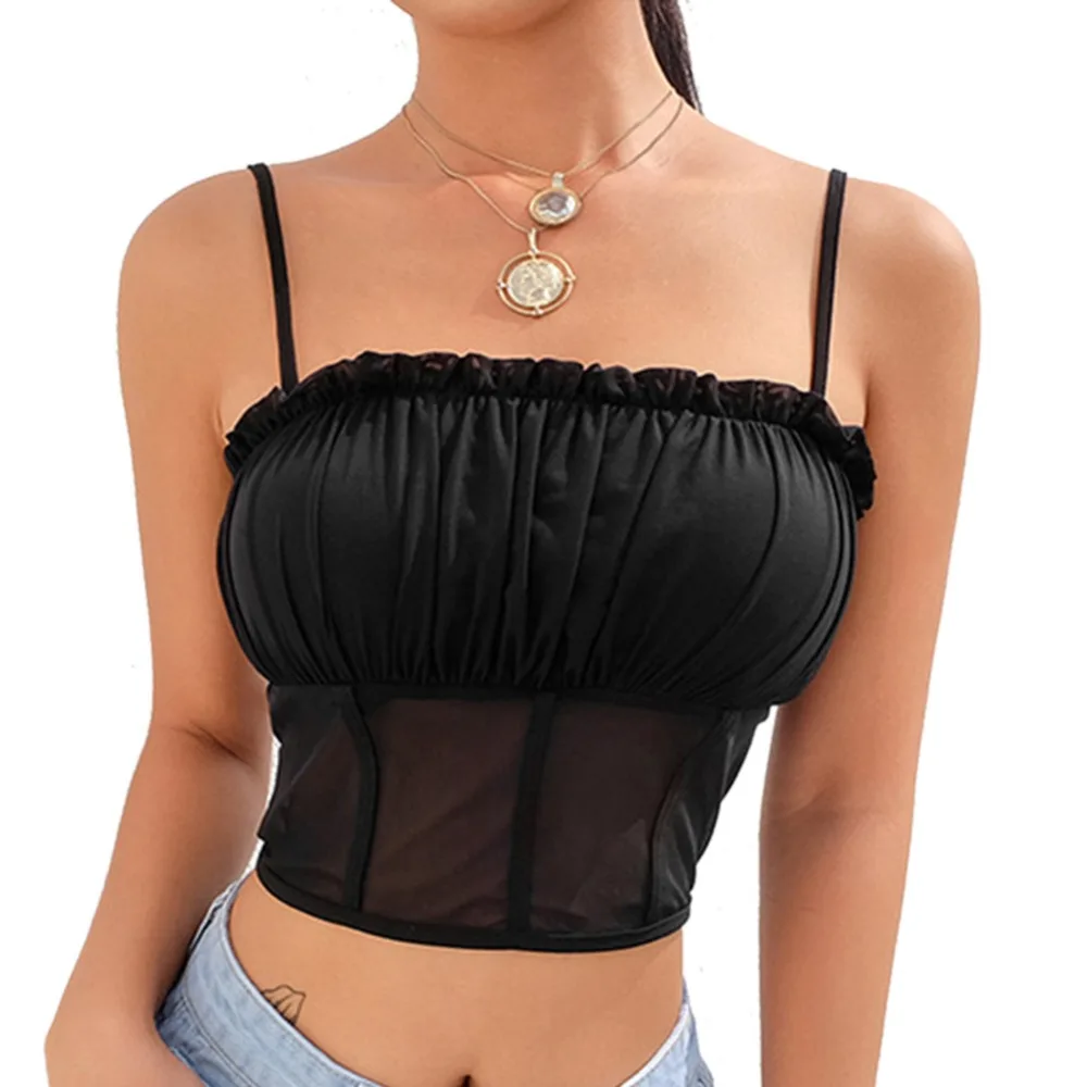 

summer sexy black see-through women crop top tshirt women camisole white Elegant tank tops hot Basic ladies Street wear