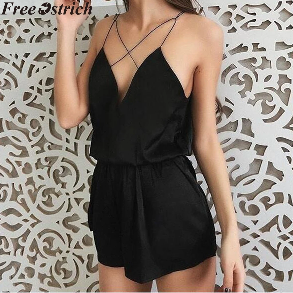 Летний сексуальный женский комбинезон с лямкой через шею короткий без рукавов