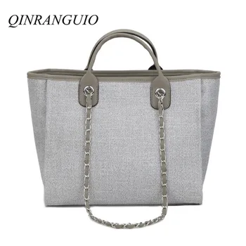

QINRANGUIO Women Handbags Chains Shoulder Bag Women New Solid Casual Canvas Women Bag 2020 Large Capacity Bolsos Mujer