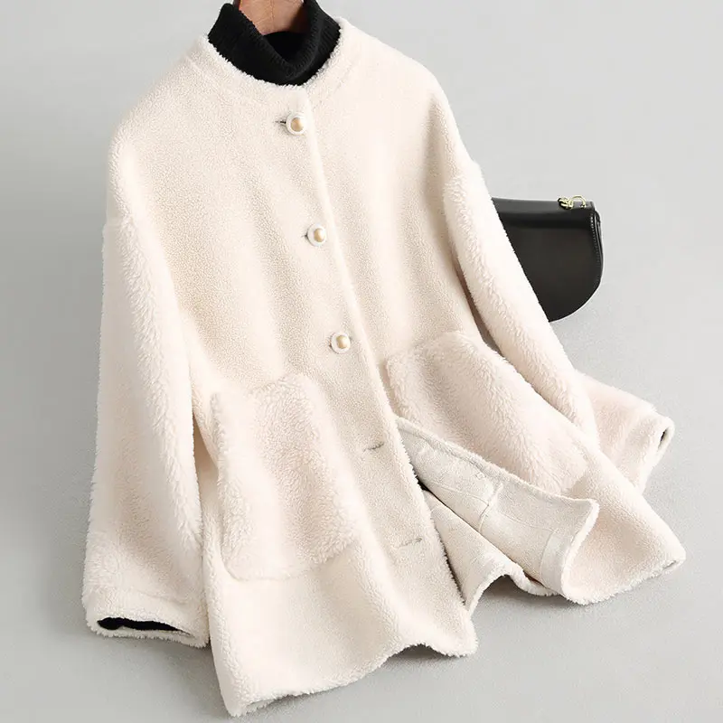 

Autumn Winter Real Composite Lamb Fur Coat Women Genuine Shearling Wool Fur Coat/Jacket with Faux Suede Leather Liner A139