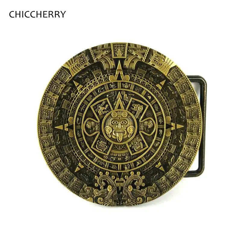

Aztec Maya Calendar Round Metal Mens Belt Buckle for Casual Waist Belts Western Cowboy DIY Fashion Male Accessories, Only Buckle