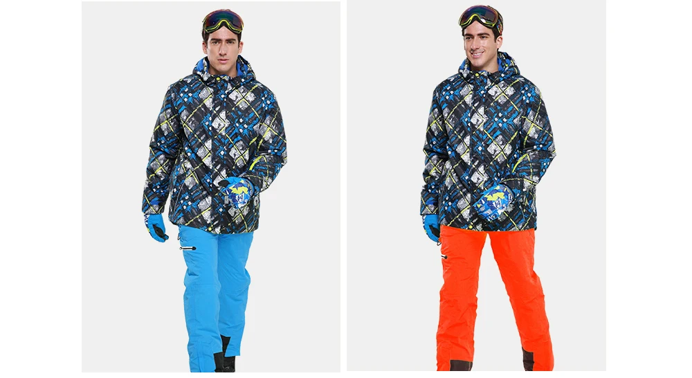 Мужская лыжная куртка с синим принтом, зимний лыжный костюм, Водонепроницаемая дышащая лыжная куртка, теплая куртка для сноуборда