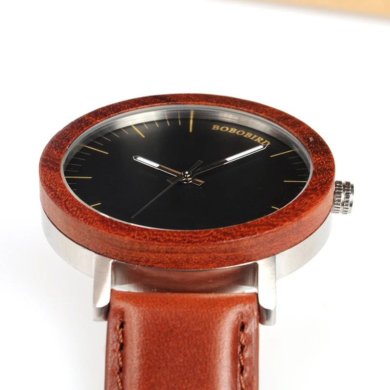 relogio masculino BOBO BIRD Wooden Watch Men Luxury Brand Leather Strap Quartz Watches Great Men's Gift Accept Logo W-M15