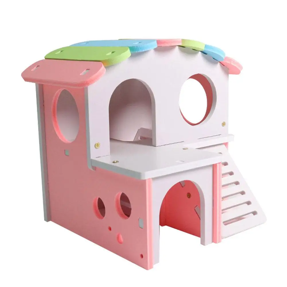 

Rainbow Double Deck Rat Squirrel Hamster Nest House Villa Cage Small Pet Toy 17cm*15.5cm*14cm