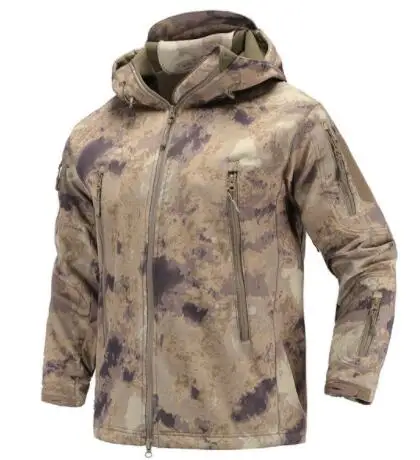 Военная тактическая куртка скрытень Акула кожа мягкая оболочка Мужская ветровка Армейский Камуфляж водонепроницаемый с капюшоном камуфляж Охота Одежда - Цвет: AU