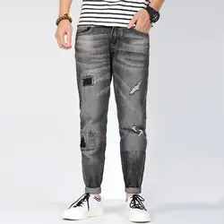 Мужские хлопковые повседневные брюки стрейч байкерские брюки модные классические мужские джинсы из денима тонкие мужские рваные джинсы