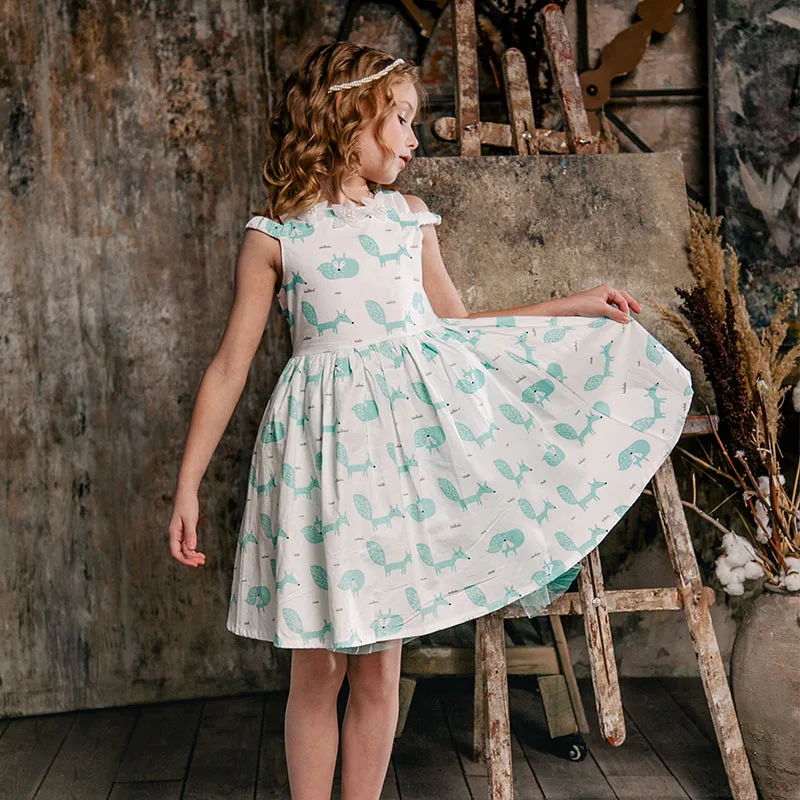 

2019 Summer Girls Dress Fox Print Children Casual Clothes Girls Princess Dress Kids Dresses For Girls 3-12 Years