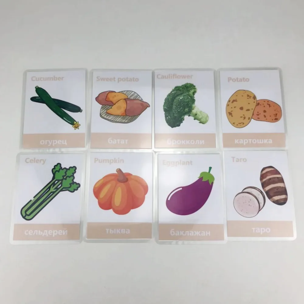 Cartões de Memória Flash para Crianças Sala de Aula Jogos de Memorie Frutas Legumes Aprendizagem Russa & Inglês Montessori Brinquedos Educativos 66 Pçs - Set 30 Weddings & Events