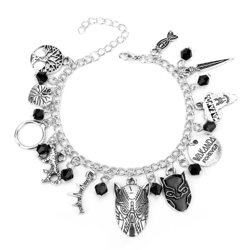 

Marvel Comics Black Panther Bracelets Wakanda King T'Challa Crystal Beads Black Panther Mask Bracelet for Women Men-25