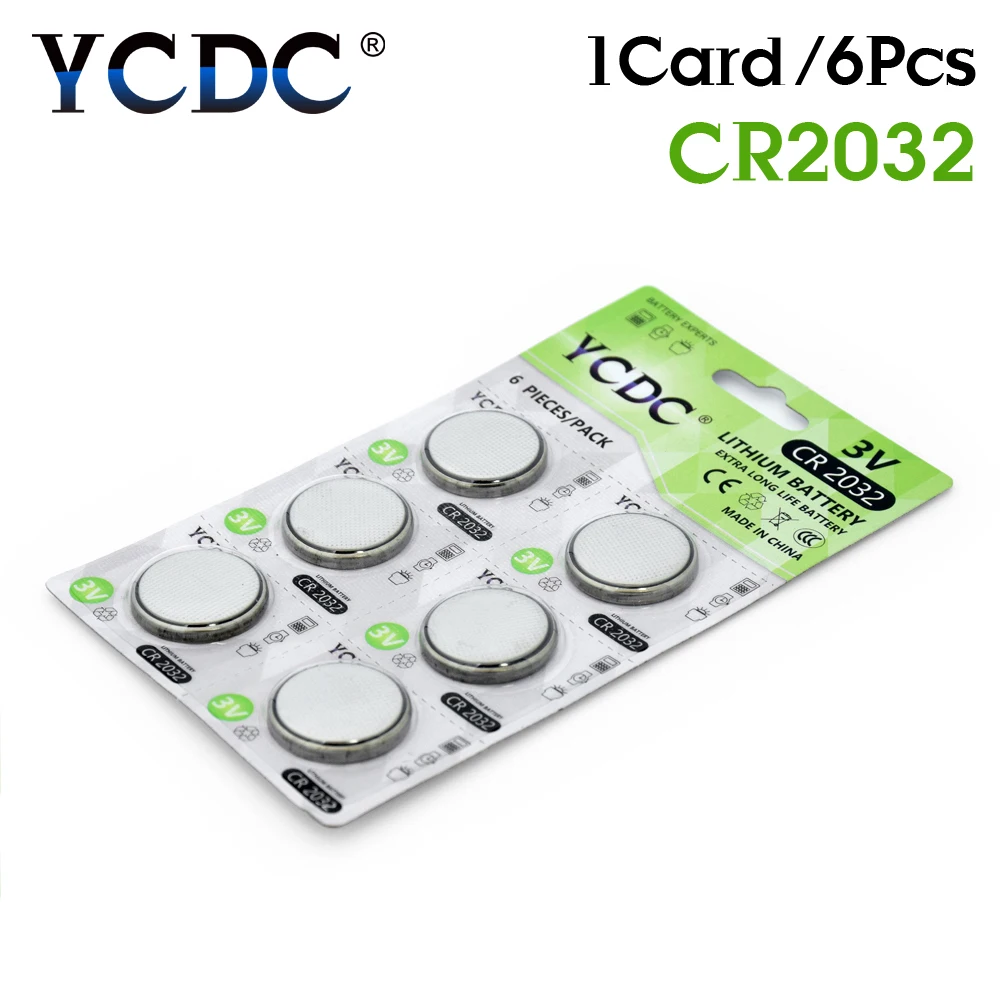 

YCDC CR 2032 Button Battery 3V DL2032 ECR2032 BR2032 Lithium CR2032 Coin Cell Batteries for Watch Calculator toys 6pcs/1pack