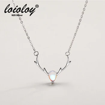 

100% 925 Sterling Silver Natural Stone Moonstone Deer Antlers Necklaces & Pendants For Women Fine Party Jewelry