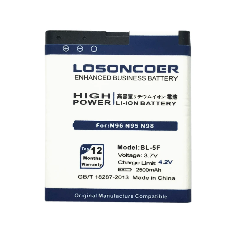 Аккумулятор LOSONCOER для Nokia 6290 аккумулятор 2500 мАч 6210 E65 N93i N96 S 6710N N95 N98|Аккумуляторы