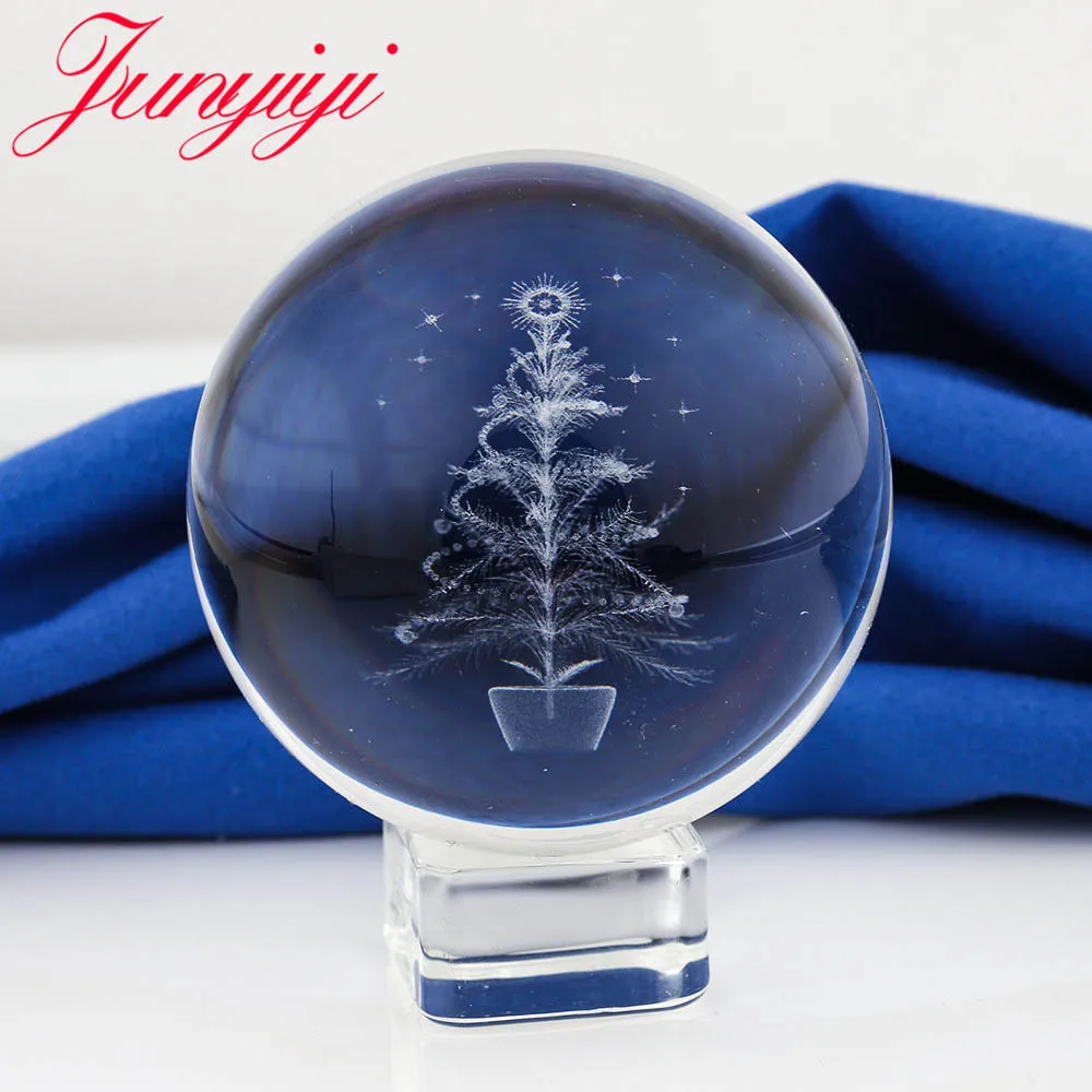 Рождественская елка кварцевый декоративный шар 3D лазерной гравировкой миниатюры прозрачный стеклянный шар домашние декоративные предметы подарки - Цвет: Crystal Holder