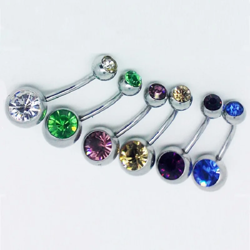 Piercing Jewelry 10 pcs/lot Piercing Navel Surgical Steel Single Crystal Rhinestone Belly Button Rings 5/8mm Ball
