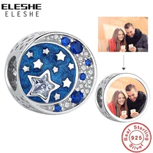 Forever Love You Moon Star CZ очаровательные 925 пробы Серебряная круглой формы бусины подходят к оригинальному браслету-Шарму DIY на заказ фото ювелирные изделия