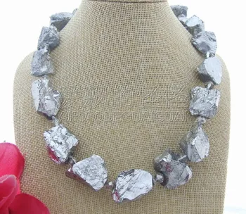 

N051710 Silver Titanium Rough&Crystal Necklace