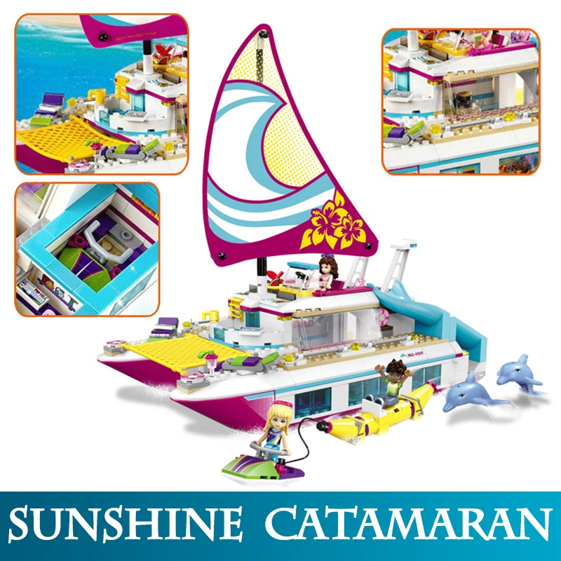 

Finger Rock Girl Series 01038 651pcs Sunshine Catamaran Building Blocks Toys Compatible LegoINGLYS 41317 Kids Bricks Toy Gift