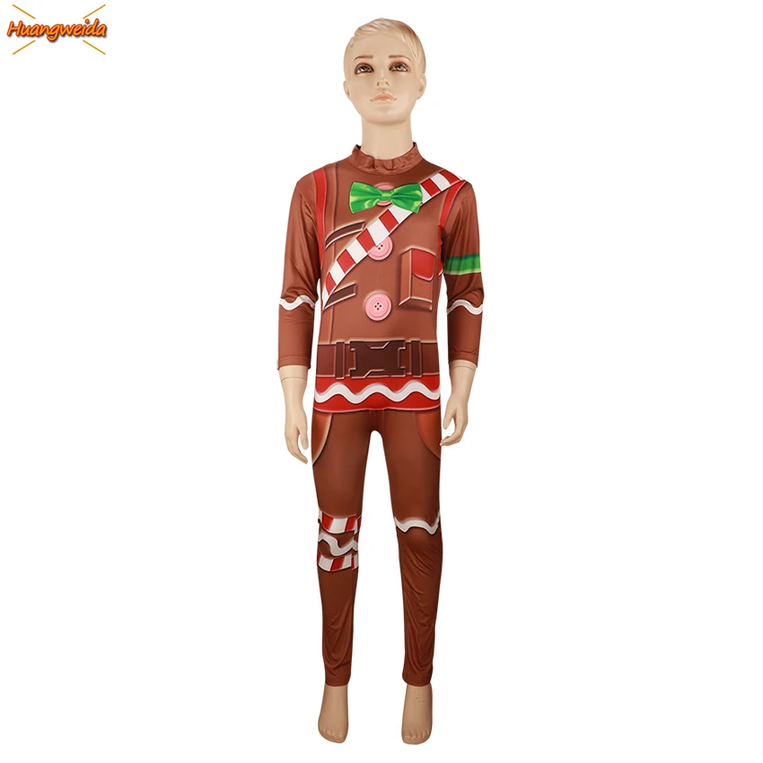 

Game Skin Costume Gingerbread Man Kids Halloween Costumes for Boys Bodysuit Fancy Party Dress Up Boys Christmas Costume