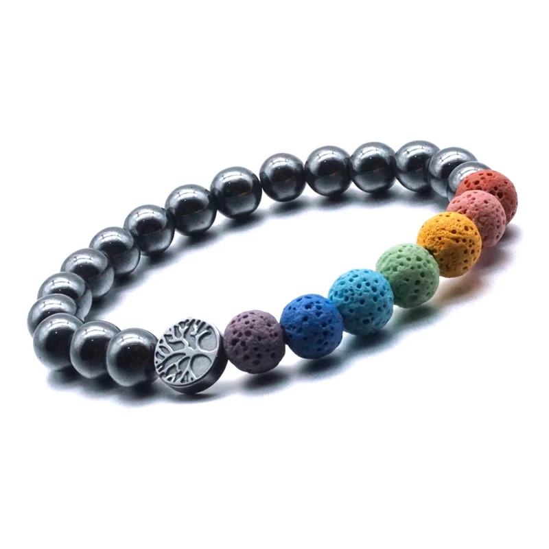 

Hematite Tree of Life 7 Chakra Bracelet Colorful Lava Stone Healing Balance Beads Reiki Buddha Prayer Bracelet Women Men Jewelry