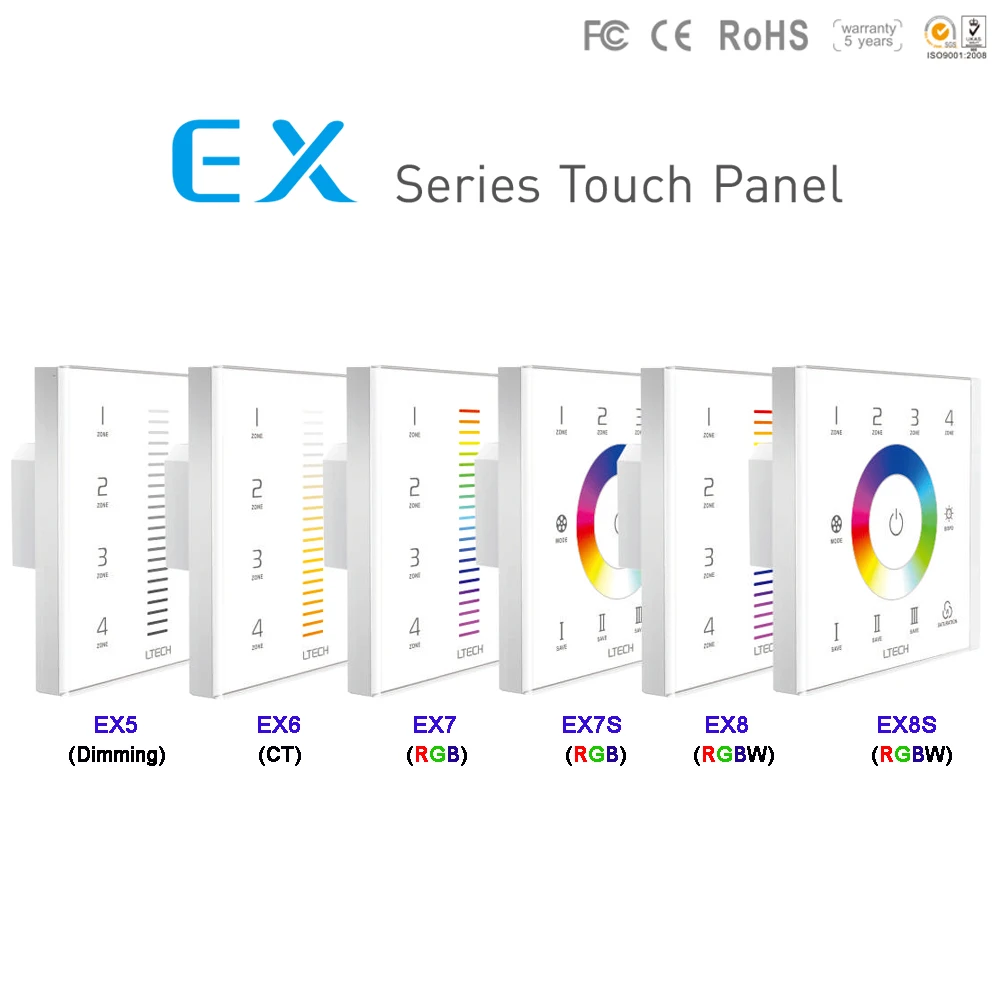 

LTECH 2.4G RF 4 zones Dimming/CT/RGB/RGBW Touch Panel DMX512 led strip light controller AC100-240V EX5 EX6 EX7 EX7S EX8 EX8S