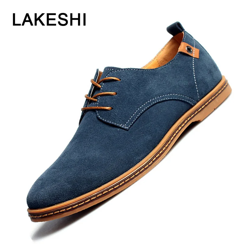 LAKESHI 2019 Spring New Men Shoes Casual Suede Leather Shoes Mens Loafers Black Oxford Shoes For Men Zapatos Hombre Size 38-48