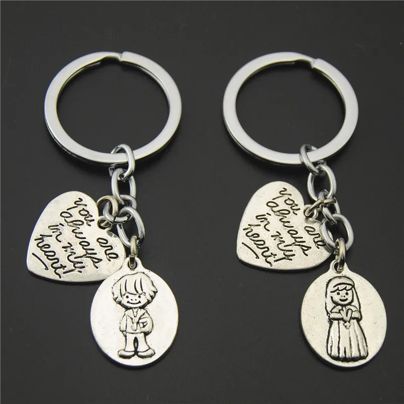 

1pc Boy And Girl Keychains You Are Alway In My Heart Charms For Lover Keyring Valentine's Day Gift